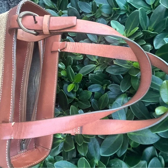 Vintage Dooney & Bourke Brown Leather and Tan woven raffia Women's Bag tote - Picture 10 of 15